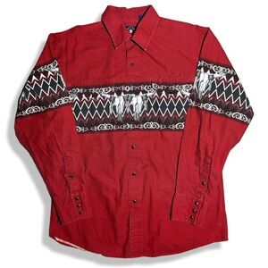Vintage 90s Red Western Patterned Snap Button Shirt